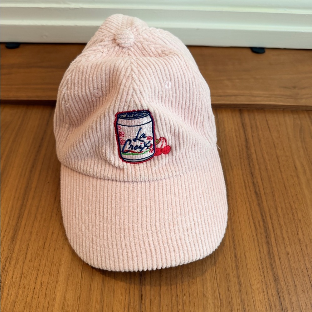 Pink LaCroix Corduroy Baseball Cap with Embroidered Can and Cherry